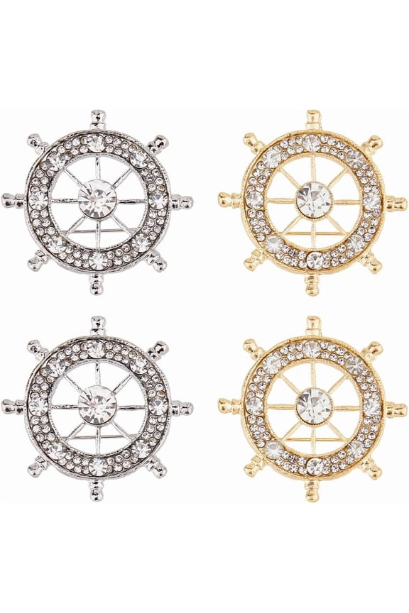 8Pcs 2 Colors Boat Anchor Rudder Brooch Rhinestone Anchor Rudder Brooch Pins Alloy Safety Broochpin Rotating Series Brooches Jewelry for Woman Wedding Backpack Clothes Colorful DIY