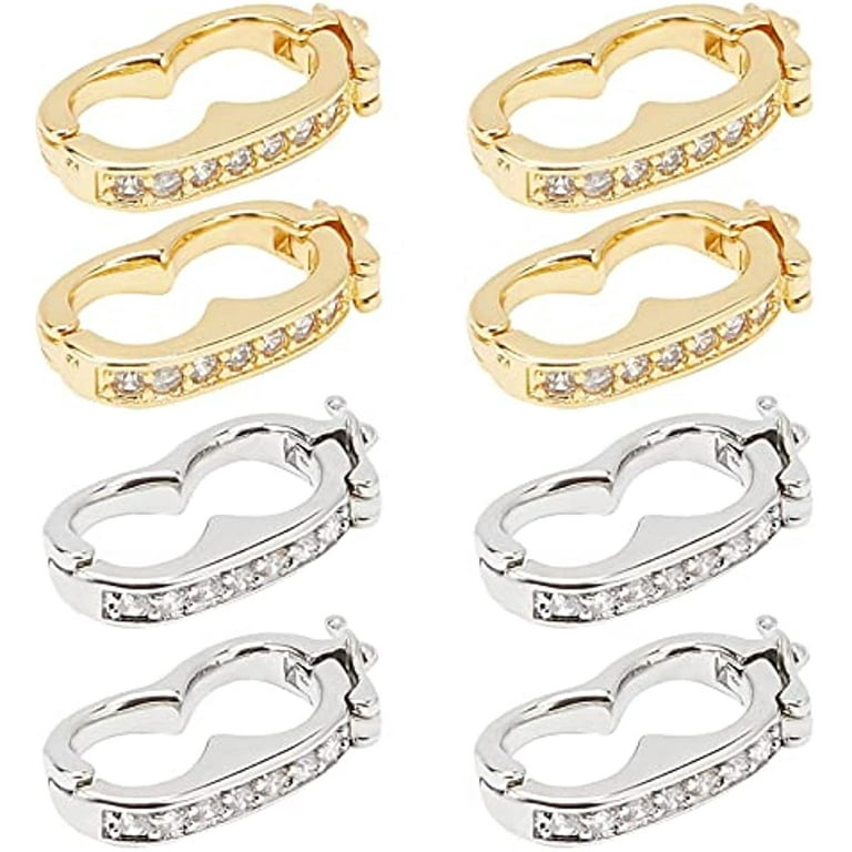 4pcs Necklace Shortener Clasp, 925 Sterling Silver Shortener Enhancer Clasp  Pearl Enhancer Push Clasp Connector with Rhinestone Secure Lock Extender