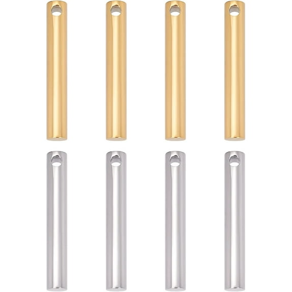 8Pcs 2 Colors Cylinder Necklace Pendants Bar Necklace 304 Stainless Steel Column Charms Cuboid Necklace Pendant 40x6mm Minimalist Bar Charms Hypoallergenic Pendants for Men Women