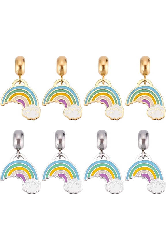 8Pcs 2 Colors Enamel Rainbow Charms Gold Plated Cloud Charms Pendant Stainless Steel Dangle Charm with Hanger Beads