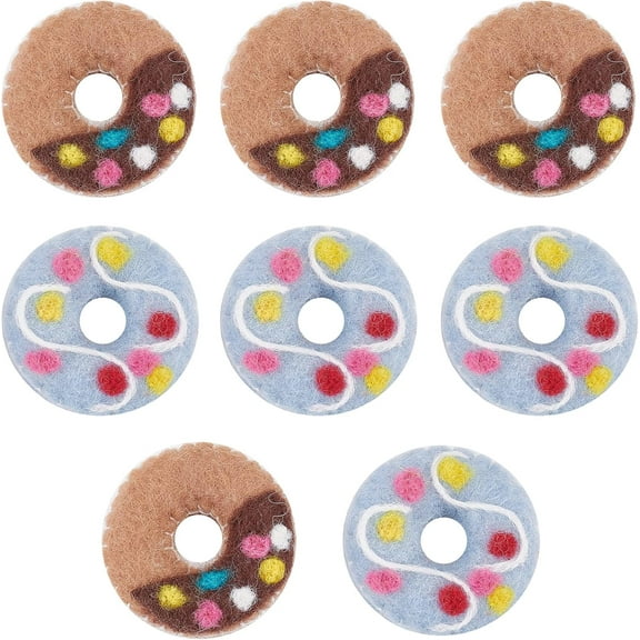 8Pcs 2 Colors Felt Doughnut Ornaments Grey Brown Handmade Weaving Decoration for DIY handcrafting