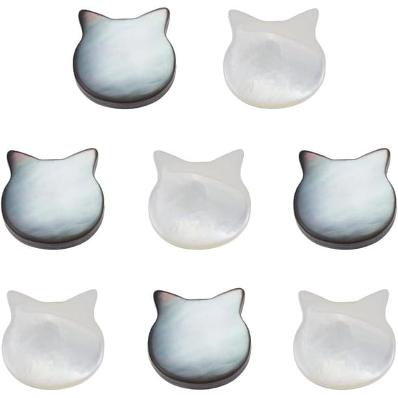 8Pcs 2 Colors Flat Cat Head Beads 0.39 Inch Natural Shell Beads Animal Head Loose Spacer Bead Handmade Cute Animal Kitten Bead