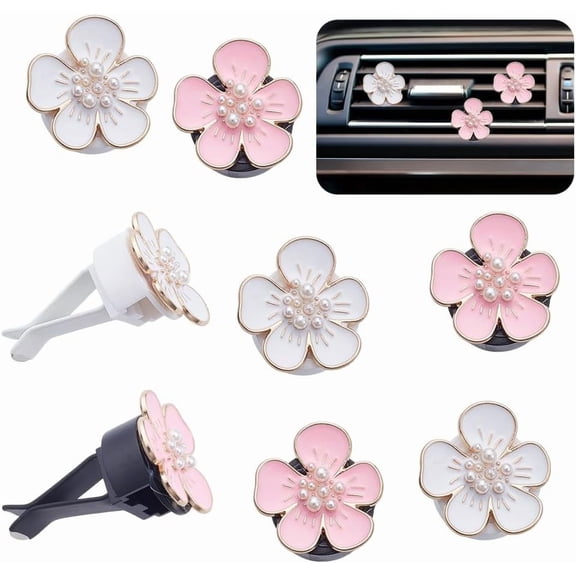 8Pcs 2 Colors Flower Alloy Enamel Car Air Vent Clips with Magnetic Ferromanganese Iron & Plastic Clip Mixed Color 18x30mmm 4pcs/color