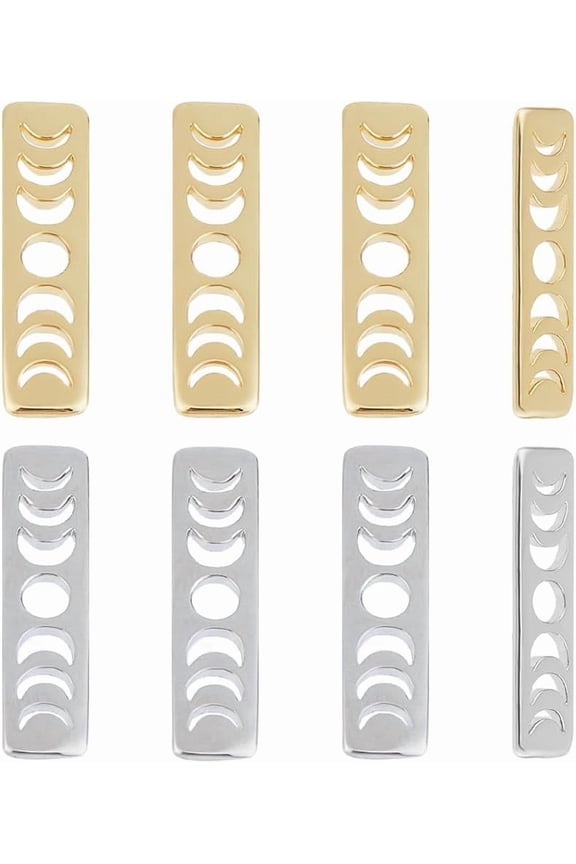 8Pcs 2 Colors Moon Phase Charms 20mm Rectangle Crescent Moon Charms Brass Lunar Charm 18K Gold Plated Laser Cut Moon Phase Bar Pendants for Jewelry Making DIY Earrings Bracelet Necklace for making