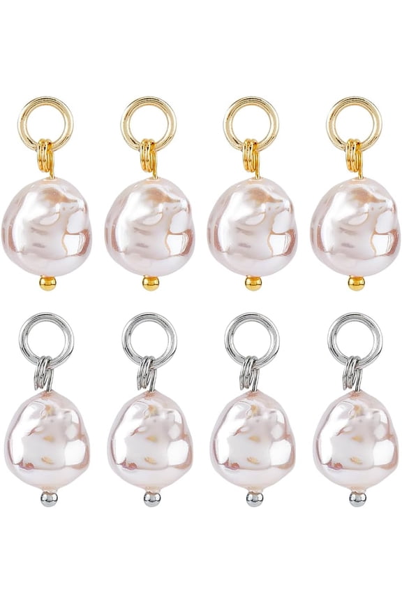 8Pcs 2 Colors Pearl Charms Imitation Pearl Pendants Pearls Beads Charm Irregular Baroque Pearls Pendants with Metal Loop for Bracelet Earring Necklace Jewelry Making 2cm diy