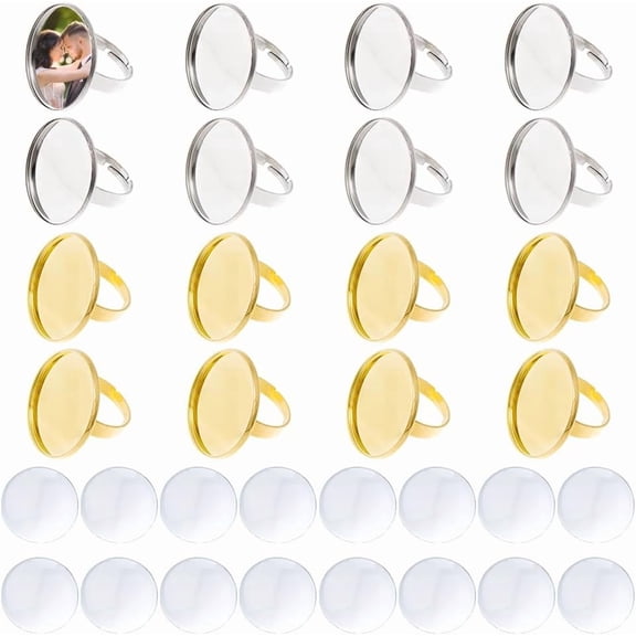 8Pcs 2 Colors Round Blank Rings Adjustable Finger Ring Base Cabochon Base 25mm Stainless Steel Blank Ring