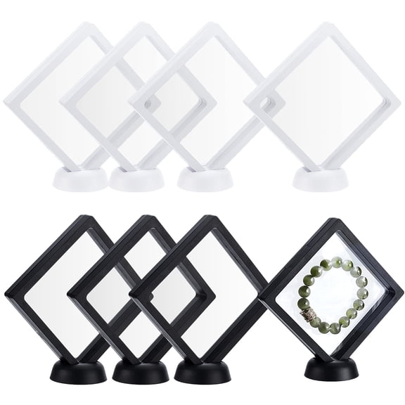 8Pcs 2 Colors Square Transparent PE Thin Film Suspension Jewelry Display Boxes 8Pcs 2 Colors Plastic Chassis Mixed Color Box: 10.8x10.8x2.05cm