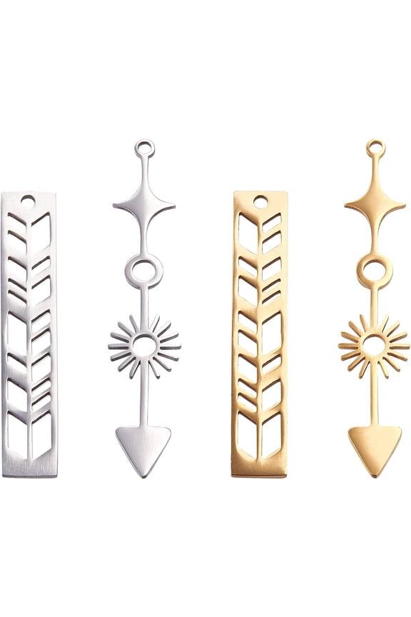 8Pcs 2 Style Stainless Steel Arrow Charm Silver Rectangle Pendants Gold Arrowhead Charms for Necklace Making for DIY