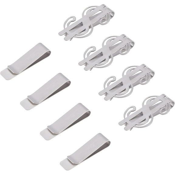 8Pcs 2 Style Stainless Steel Clips Dollar-shaped & Rectangle Stainless Steel Color 48x28.5x75mm