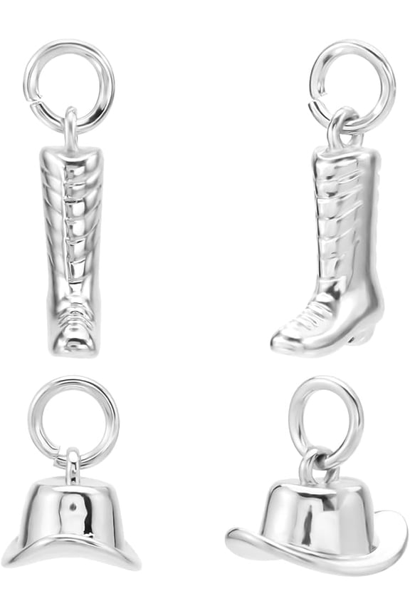 8Pcs 2 Styles Cowboy Boot Charms Cowboy Hat Charm Platinum Plated Brass Vintage Tibetan Dangle Western for Jewelry Making Bracelets Necklaces DIY Crafts