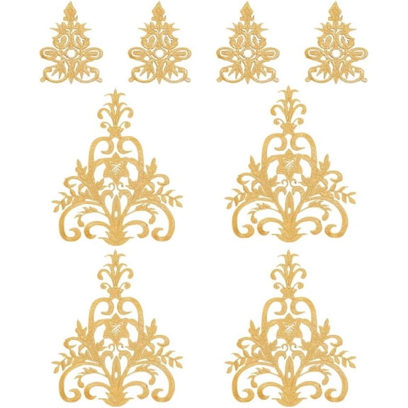 8Pcs 2 Styles Floral Pattern Polyester Computerized Embroidery Iron on/Sew on Patches Ethnic Style Metallic Thread Embroidery Appliques for Handmade