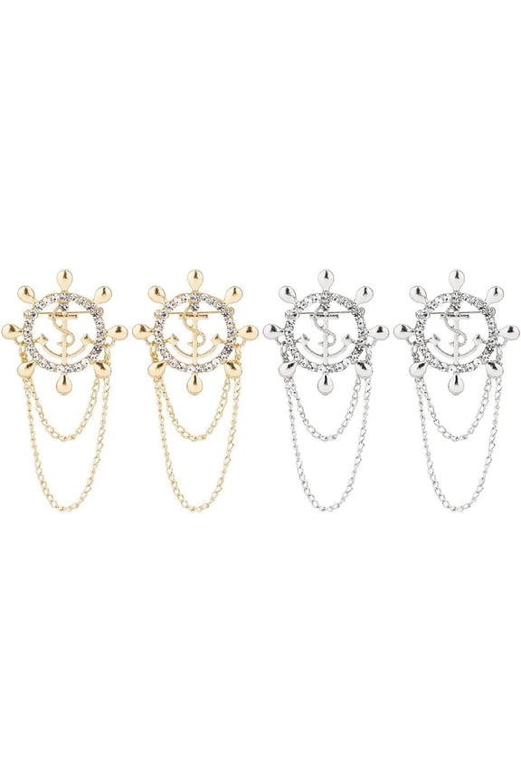 8Pcs 2 Styles Naval Style Anchor Rudder Brooch Rhinestone Anchor Rudder Brooch Pins Alloy Safety Broochpin Rotating Brooches for Woman Wedding Backpack Clothes colorful DIY