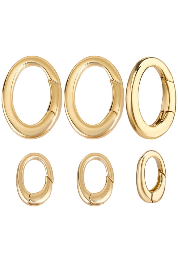 8Pcs 2 Styles Rack Plating Brass Spring Gate Rings Cadmium Free Nickel Free Lead Free Long-Lasting Plated Oval Rings