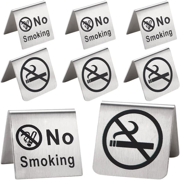 8Pcs 2 Styles No Smoking Table Sign Stainless Steel Metal Warning Non Smoking Desk Logo Display Signs for Hotel Hospitals Restaurant Office Clubs Room Business DIY