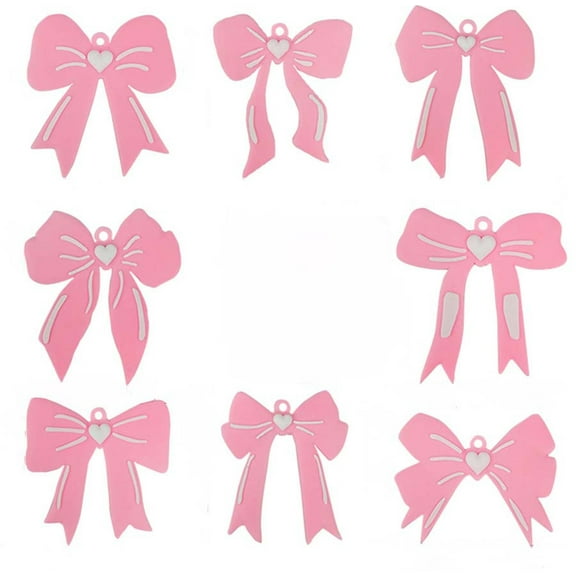 8Pcs 2D Plastic Pink Bow Ornaments for Christmas Tree Pink Coquette Ornaments Bow Hanging for Christmas Tree Wreath Gift Packaging Home Room Indoor Holiday Xmas Party Decorations