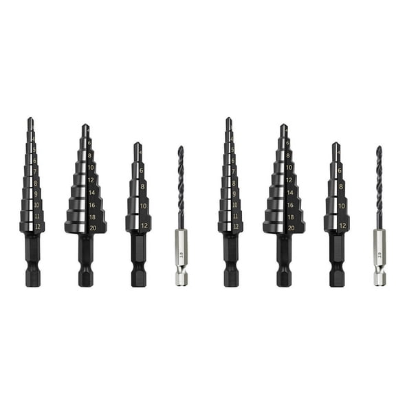 8Pcs 3-12 4-12 4-20mm HSS Straight Groove Step Drill Bit Nitride Twist Drill Wood Metal Hole Cutter Core Drilling Tools