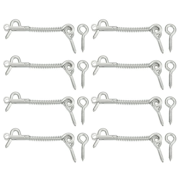 8Pcs 3" Cabin Hook Eye Latch, 304 Stainless Steel Spring Hook and Eye Safety Latch Wire Gate Hook and Eye Latch for Wood Window Door Hook