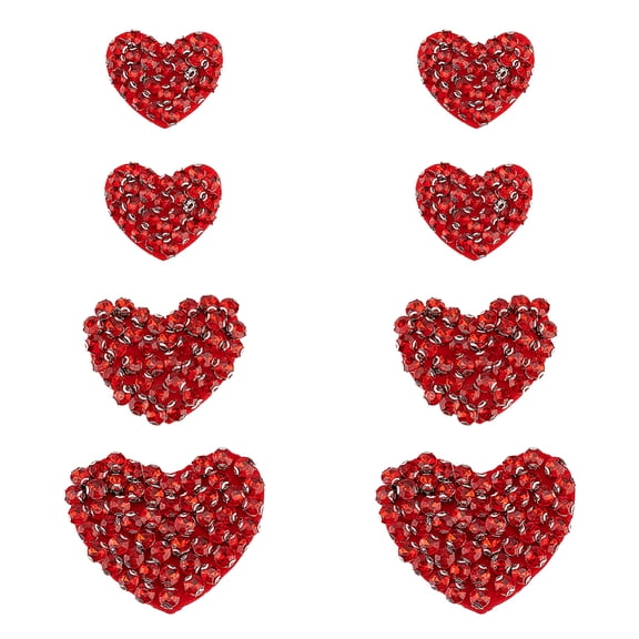 8Pcs 3 Style Heart Handmade Appliques Rhinestone & Wool Ornament Accessories Ruby 23~41x28~48x5~7mm