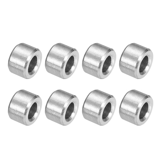 8Pcs 304 Stainless Steel Spacer 1/4" OD x 1/8" ID x 3/16" Length(6x3x5mm) Screw Standoff Bushing Plain Finish Unthreaded Round Metal Spacer for M3 Screws Bolts and Rods, Silver