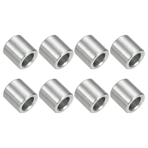 8Pcs 304 Stainless Steel Spacer 3/8" OD x 1/4" ID x 3/8" Length(10x6x10mm) Screw Standoff Bushing Plain Finish Unthreaded Round Metal Spacer for M3 Screws Bolts and Rods, Silver