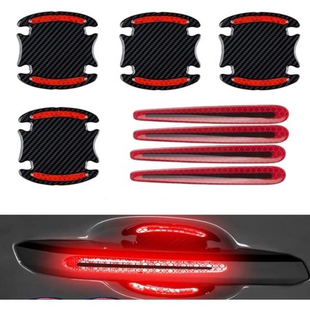 8Pcs 3D Carbon Fiber Auto Door Handle Scratch Protection Cover Guard Film Universal Car Door Cup Scratch Protection Sticker Car Door Handle Safety Reflective Strips (Red)