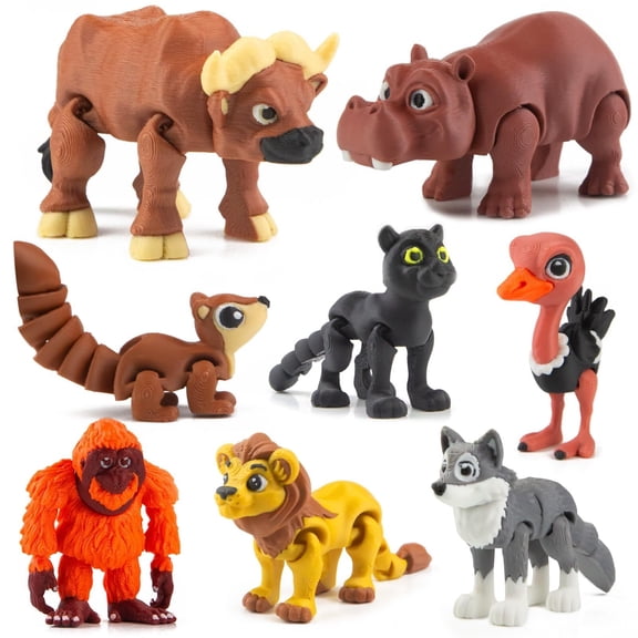 8Pcs 3D Printed Animal Figurines Articulated Safari Zoo Set