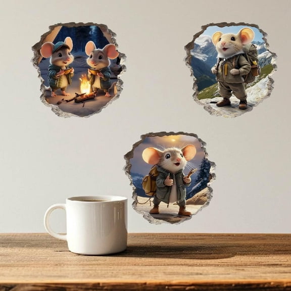 8Pcs 3D Wall Stickers Adventure Mouse Wall Decal Cute Mouse Stickers for Walls Vinyl Art Sticker for Bedroom Living Room Nursery Playroom Decoration Colorful