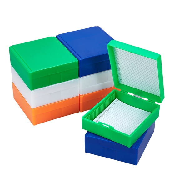 8Pcs 4 Colors 25 Pieces Plastic Microscope Slide Storage Box Rectangle Mixed Color 82x97.5x33mm Inner Diameter: 88.5x77.5mm 2pcs/color