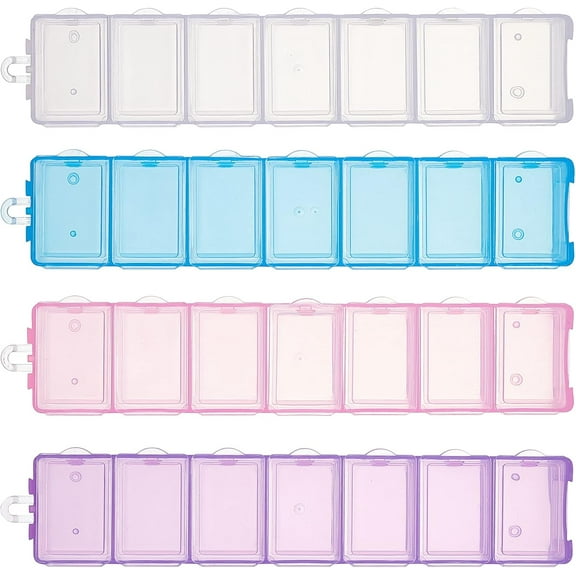 8Pcs 4 Colors 7 Grids 9.3inch Weekly Pill Organizer Plastic Jewelry Organizer Box with Hinged Lids DIY