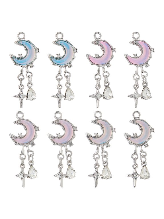 8Pcs 4 Colors Alloy Pendants Glass Moon Teardrop Charms Mixed Color 36mm Hole: 1.8mm 2pcs/color Mixed Color DIY