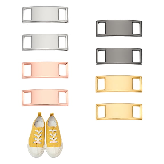 8Pcs 4 Colors Alloy Rectangle Tag for Shoelaces Shoe Decorations Mixed Color 29x10x2mm Hole: 7.5x4mm 2pcs/color