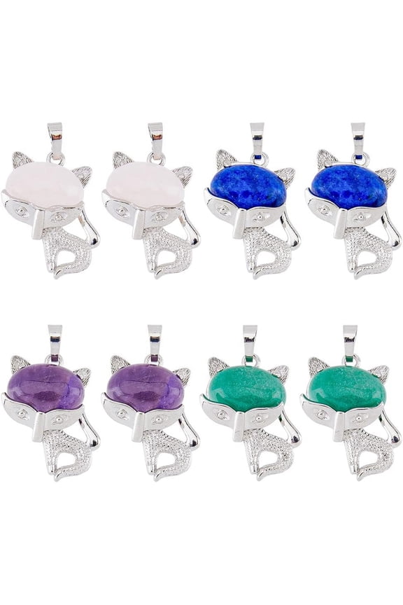 8Pcs 4 Colors Cat Shape Pendant Cute Animals Stone Charms Natural Gemstone Pendants Rose Quartz Kitty Pendants Green Aventurine Pendants for Jewelry Making Craft Colorful DIY