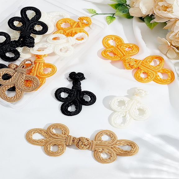 8Pcs 4 Colors Handmade Chinese Frog Knot Buttons Sets Nylon Buttons Flower Shape Mixed Color 53x135x14.5mm 2pcs/color for DIY