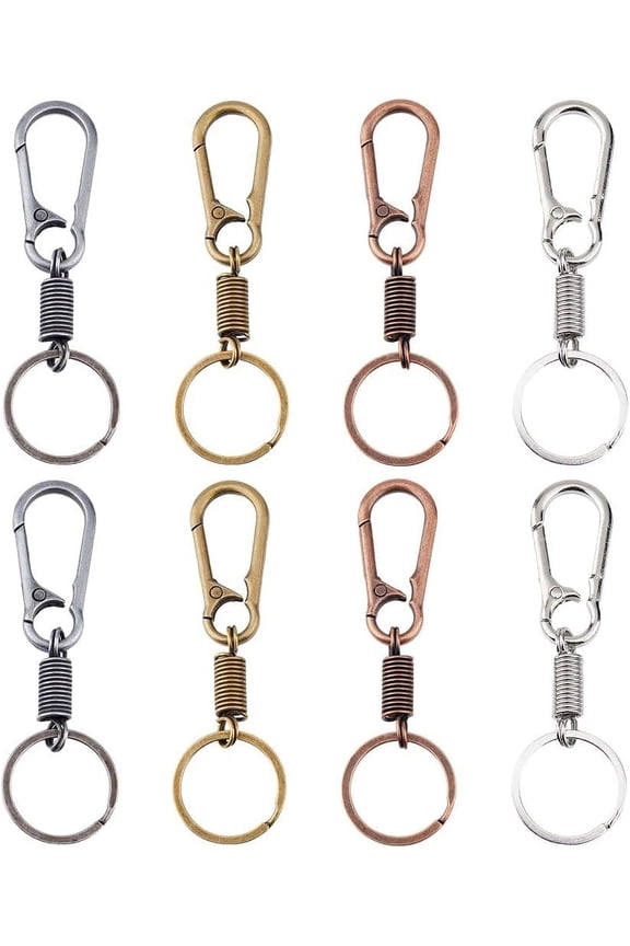 8Pcs 4 Colors Keychain Clips with Rings Alloy Carabiner Keychain Key Chain Ring Holder Organizer Keyring Carabiner Clip Key Hook for Home Car Keys Key Finder Women Men