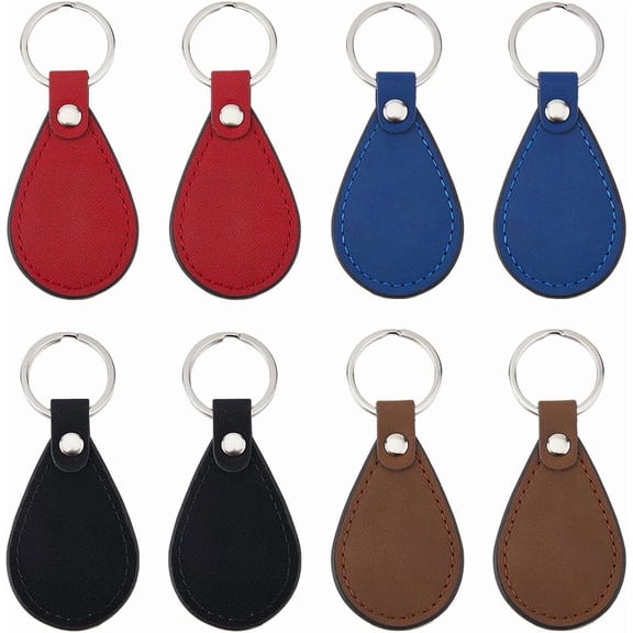 8Pcs 4 Colors PU Leather Keychain Blanks Bulk Leather Key Chain Kit with Key Rings Leather Key Fob for DIY Craft Keychain Making Mixed Color