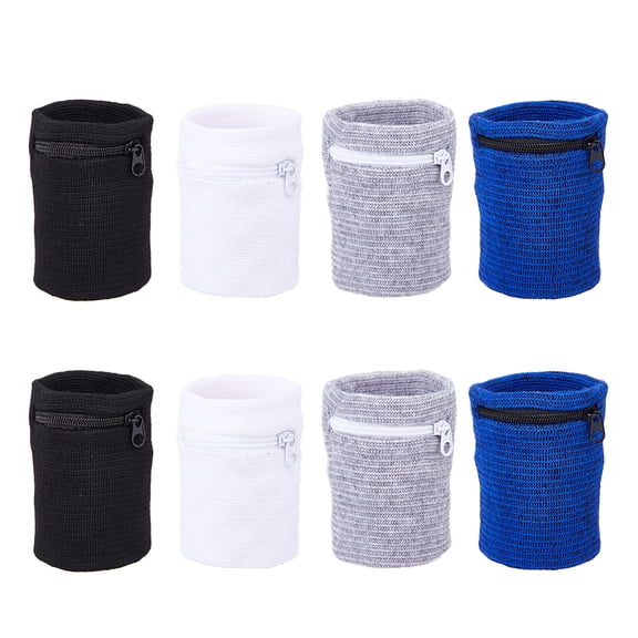 8Pcs 4 Colors Pocket Wrist Wallet Key Wrist Pouch Sweatband Wrist Wallet Sports Wristband Zipper for Women Men Running Walking Hiking