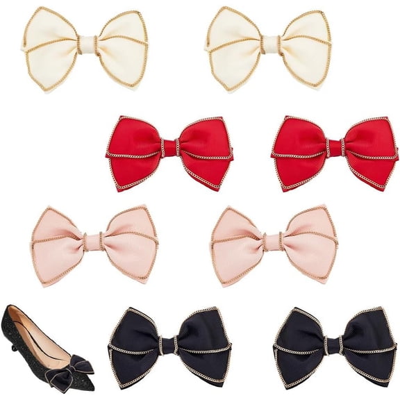 8Pcs 4 Colors Polyester Bowknots Ornament Accessories for DIY Shoe Decoration Costume Mixed Color 56~65x95~110x12~13.5mm 2pcs/color