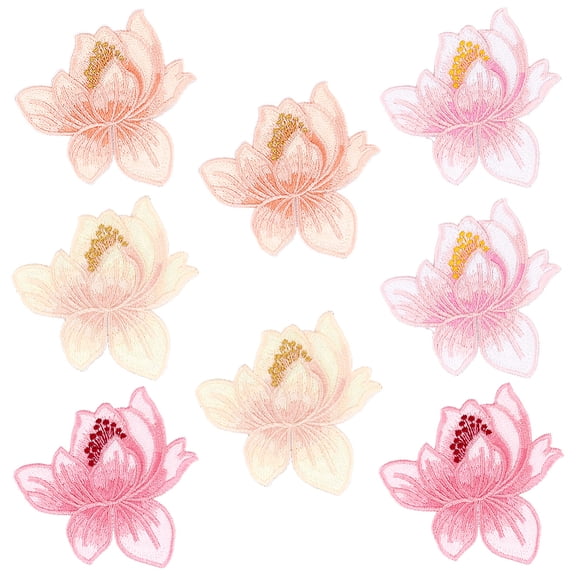 8Pcs 4 Colors Polyester Clothing Patches Embroidery Appliques Flower Mixed Color 79x80x1.5mm 2pcs/color
