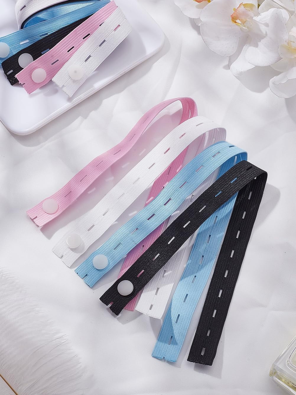 Input Strap Button 8Pcs 4 Colors Polyester Elastic Binding Straps Buttonhole Tape with ...