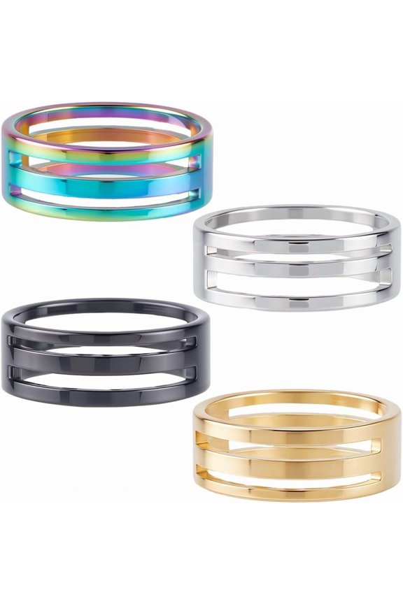 8Pcs 4 Colors Stainless Steel Wide Finger Rings Mixed Color 8mm Inner Diameter: 19mm 2pcs/color