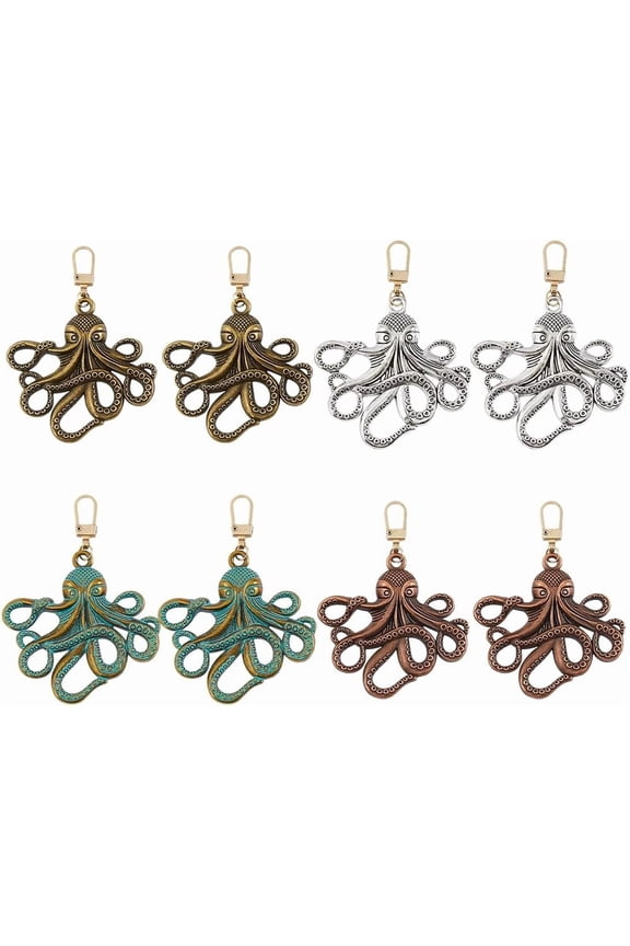 8Pcs 4 Colors Tibetan Styles Alloy Octopus Pendant Decorations Mixed Color 75mm 2pcs/color Craft