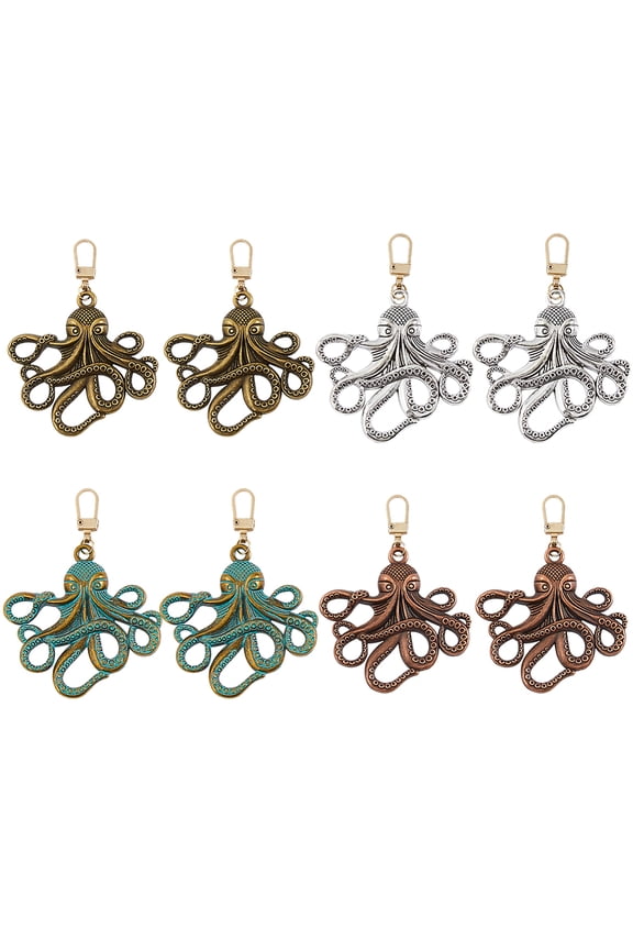 8Pcs 4 Colors Tibetan Styles Alloy Octopus Pendant Decorations Mixed Color 75mm 2pcs/color