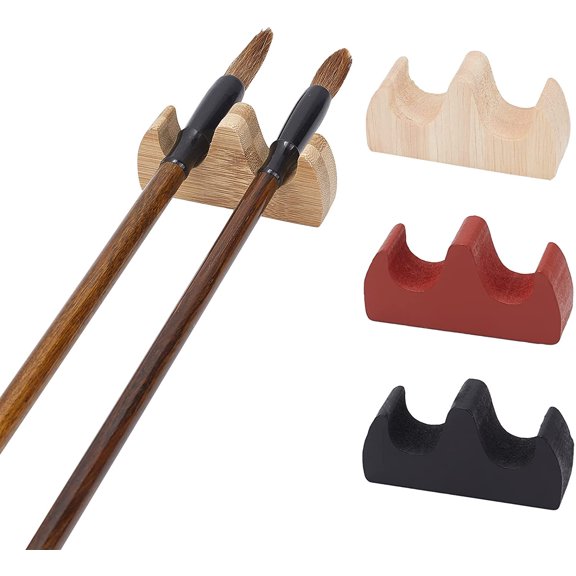 8Pcs 4 Colors Wooden Chinese Calligraphy Brush Holder Wooden Pen Rack Rest Stand for Writing Brushes Midnight Blue 3.2x6.3x1.8cm 2pcs/color