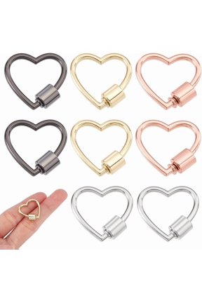 8Pcs 4 Colors Zinc Alloy Screw Carabiner Lock Charms Heart Mixed Color 20x20.5x2mm 2pcs/color Craft Supplies