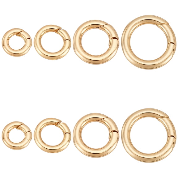 8Pcs 4 Sizes 18K Gold Plated Spring Gate Rings Metal Snap Clasps 10-18mm Diameter Round Carabiner Clips Snap Hooks Metal Spring Keyring Buckle Clasps