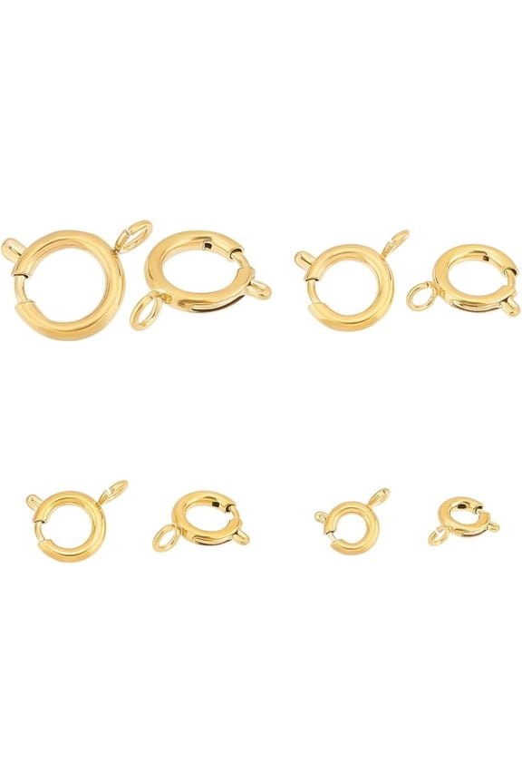 8Pcs 4 Sizes 201 Stainless Steel Spring Ring Clasps Real 18K Gold Plated Open Spring Ring with Jump Rings Round Clasps Spring Ring Jewelry Connectors for Jewelry Making