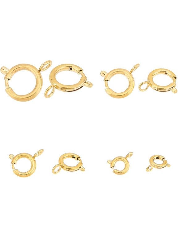 8Pcs 4 Sizes 201 Stainless Steel Spring Ring Clasps Real 18K Gold Plated Open Spring Ring with Jump Rings Round Clasps Spring Ring Jewelry Connectors for Jewelry Making