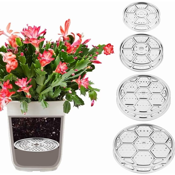 8Pcs 4 Sizes Plant Insert for Large Pots Stainless Steel Round Planter Insert with Drainage Holes Tall Tapered Plants Riser Flat