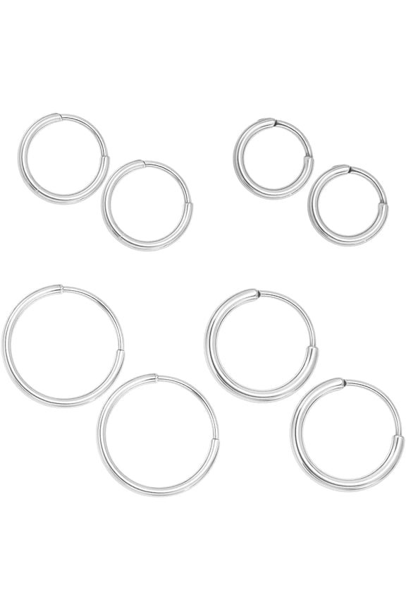 8Pcs 4 Sizes Titanium Hoop Earrings 8.5/10.5/12/14.5mm F136 Implant Grade Pure Titanium Huggie Thin Earring for Sensitive Skin Women Men Cartilage Helix 1set