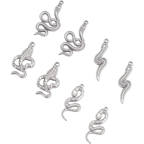 8Pcs 4 Style 304 Stainless Steel Pendants Snake Mixed Color 2pcs/style